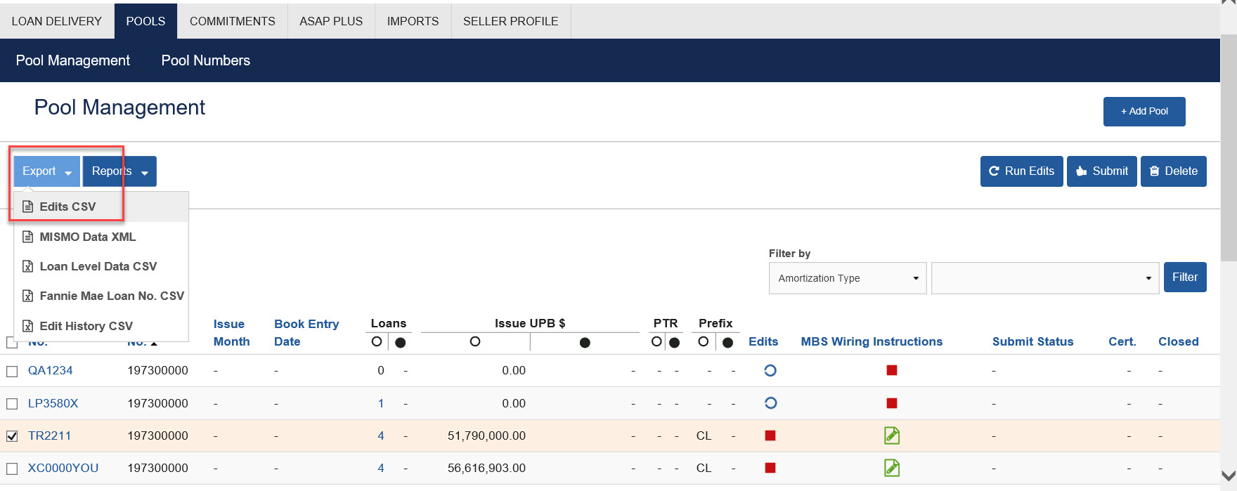 Loan Delivery Job Aids: Edits CSV Export