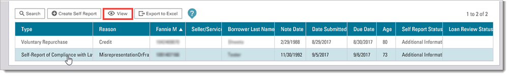 Select a Loan and Click View