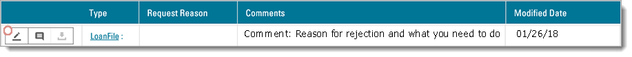 Rejected Loan File with Comment in Documents Tab