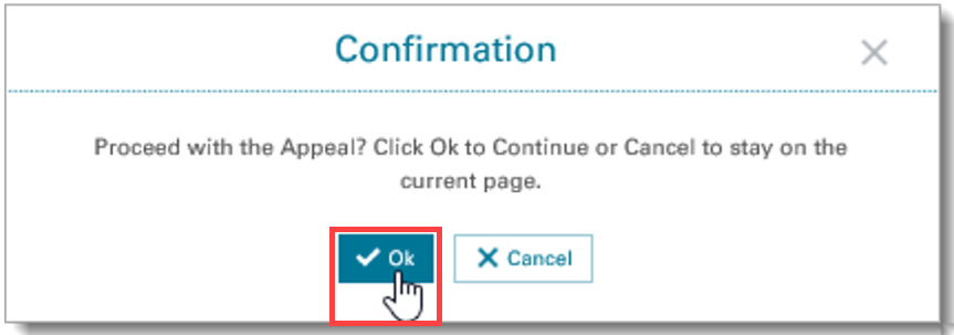 Click OK to Proceed with Appeal