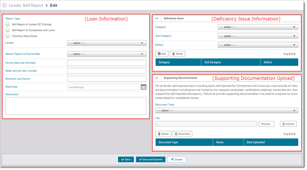 Lender Self Report > Edit Screen