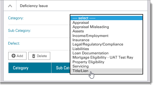 Select Deficiency Category: