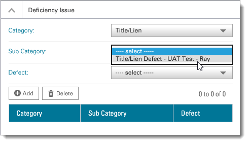 Select Deficiency Sub Category: