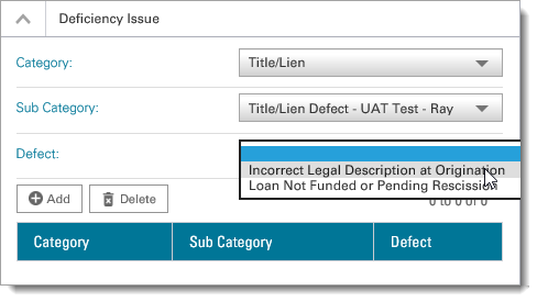 Select Defect: from the drop-down menu