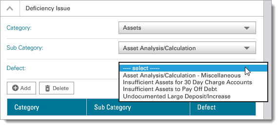 Select Defect: from the drop-down menu