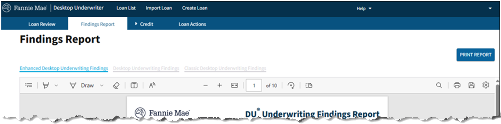 Open Finding Report DU Job Aids: Viewing and Printing the DU Underwriting Findings and ...
