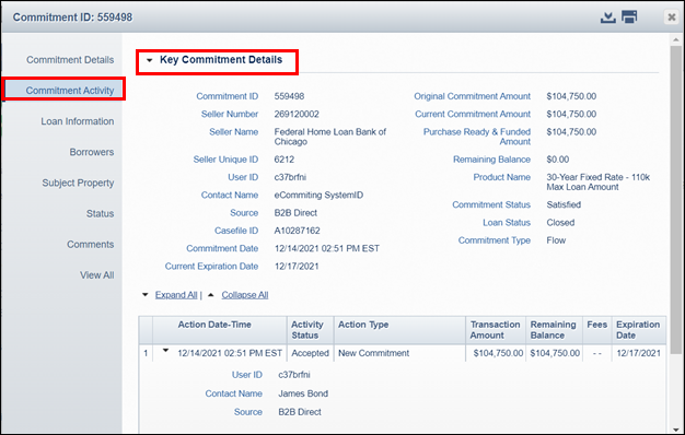 PE – Whole Loan: Viewing Best Efforts Commitment Details