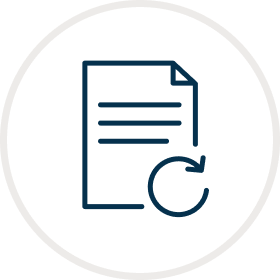  Circular icon with sheet of paper in the middle
