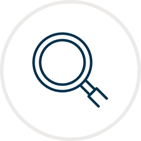  Circular icon with magnifying glass in the middle