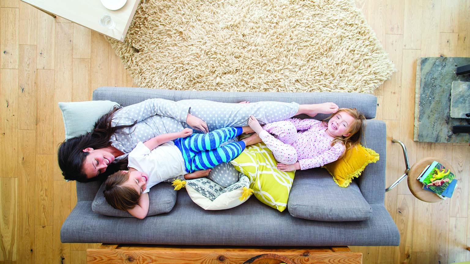 Family on couch from above